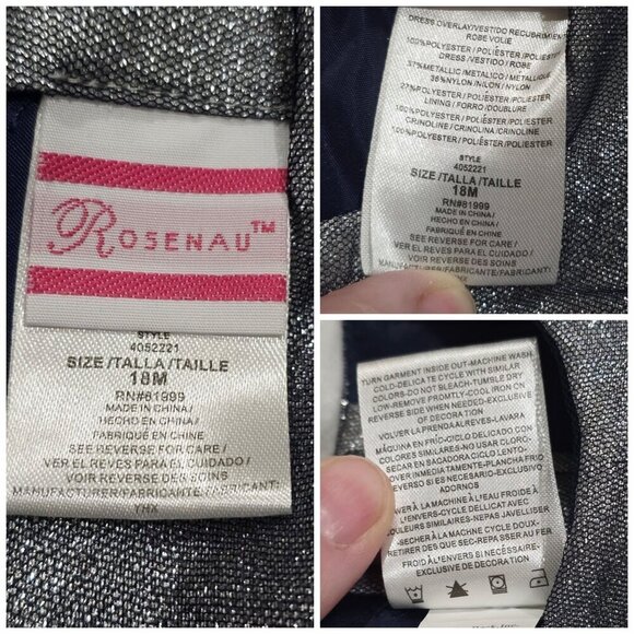 Rosenau Baby Dress Set 18M – Silver Bodice, Navy Mesh Skirt & Bloomers | Silver - Picture 8 of 9